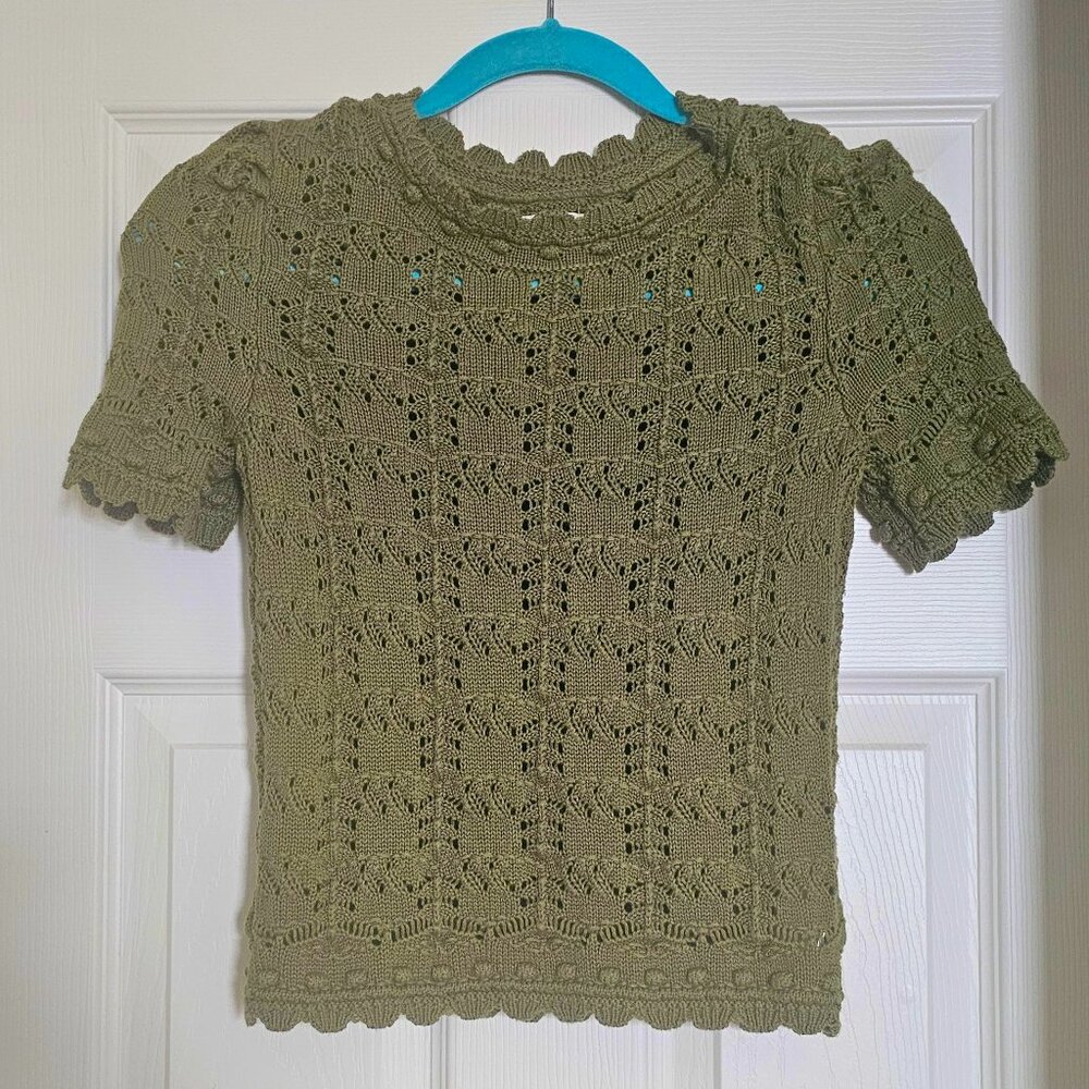 Anthropologie green crochet knit short sleeve top